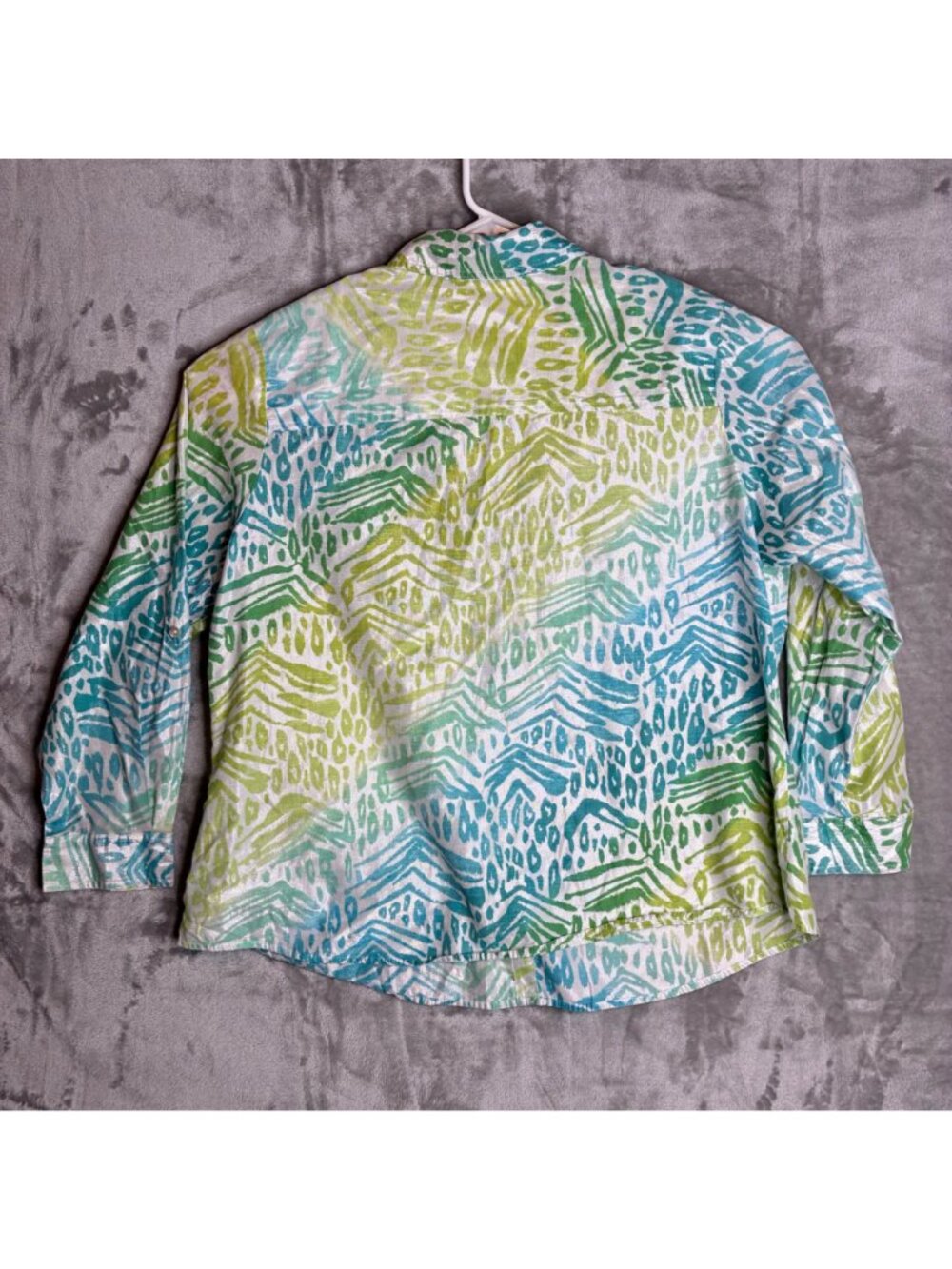 Ruby Rd Womens 22W Shirt Green Blue Abstract Print Cotton Blend Long Sleeve⁠ - Picture 6 of 7